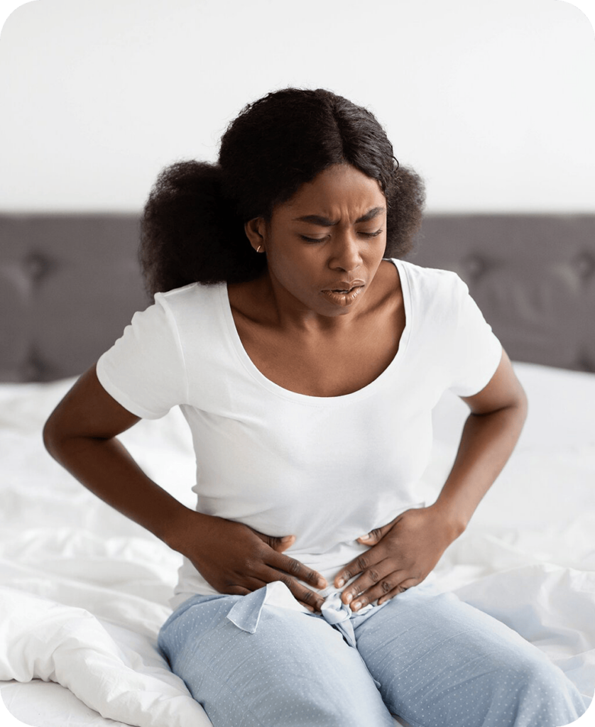 A woman experiencing pelvic pain associated with endometriosis.